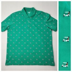 Lands' End Polo Shirt Mens XL Green Golf Cart All Over Print Short Sleeve
